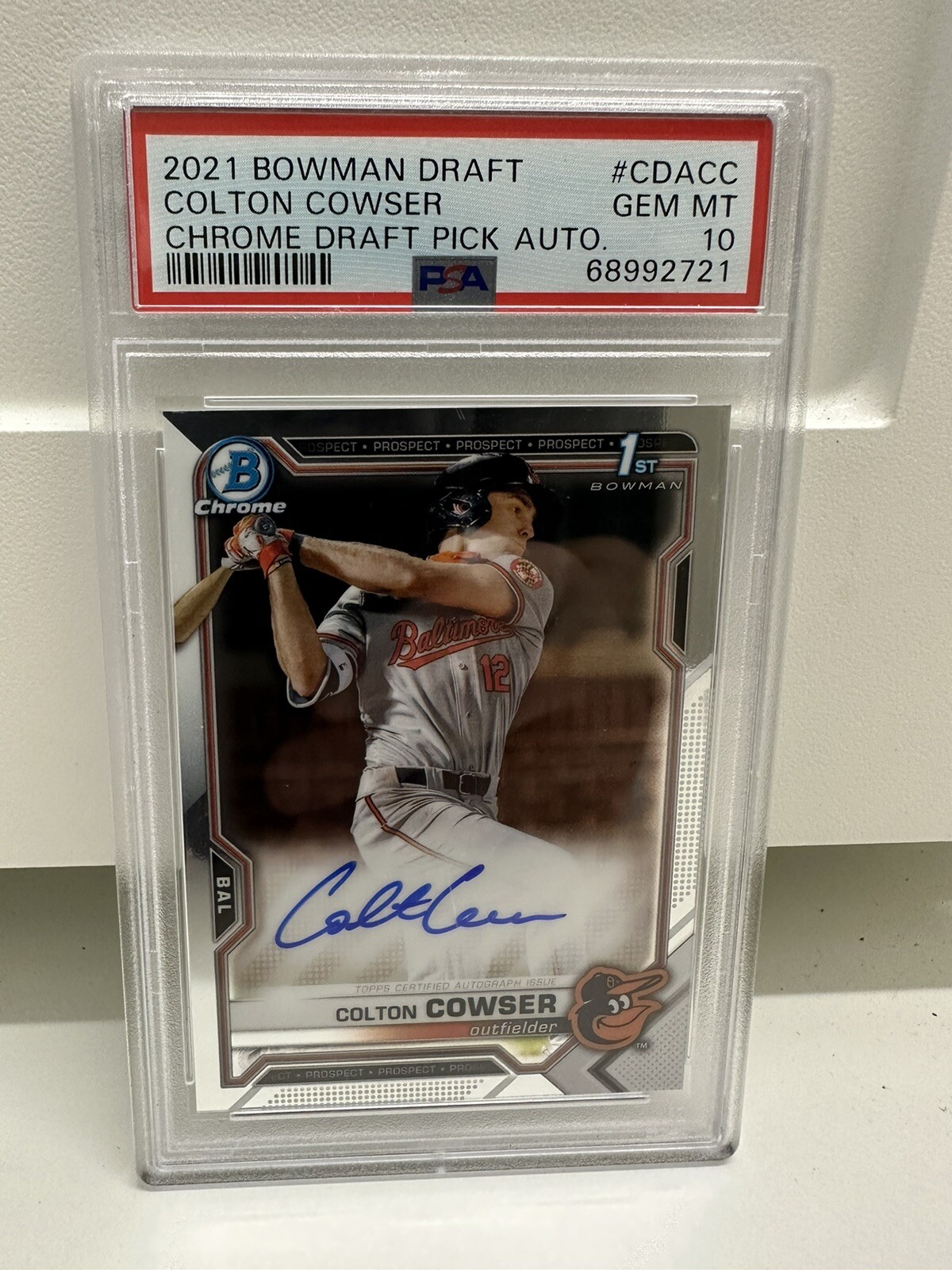 Colton Cowser Topps 2021 Bowman Draft Chrome 1st Autograph (PSA 10)