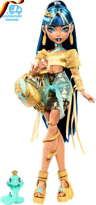 BESUCHE DEN MONSTER HIGH-STORE Monster High Cleo De Nile Puppe in Goldener Bluse Und Mehrlagigem Rock, Enthält