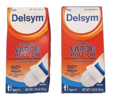 2x Delsym No Mess Vapor Roll-On Cough Relief 1.76 oz Set Lot NEW EXP 05/2025