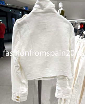 ZARA NEW WOMAN GOLD BUTTON WRAP JACKET FRAYED ECRU XS-XL 2749/115