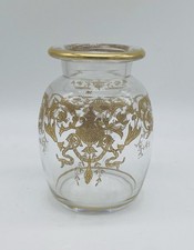 Old FRENCH BACCARAT Clear Cristal Glass Vase With Gold Gilding And Gold Rim
