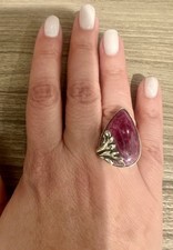 Silver RING 950 Peruvian Handcrafted With natural burgundy Stone