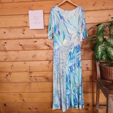 Soft Surroundings NWT Stella Maxi Dress Painter Blue Stretch Jersey Floral Sz L