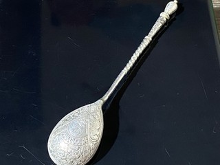 Antique Imperial Russian 84 Silver Spoon 1887 A.A. Twisted Handle 5in 15.4g