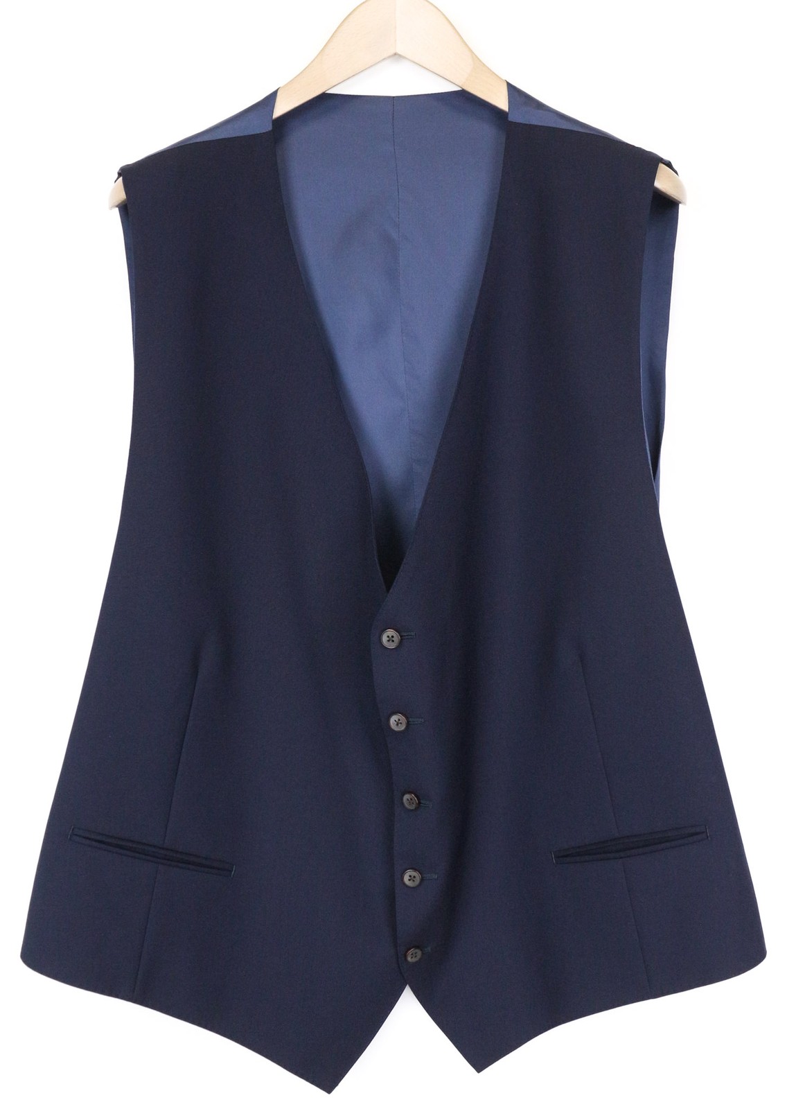 SUITSUPPLY Ferrara Men Waistcoat UK60R Blue Slim Wool V-Neck Button Formal