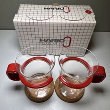 Vintage HARIO Holder Hot Cup Mug Glasses HHC-10 Red JAPAN - NIB - RARE - Set 2