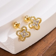 925 Sterling Silver/Gold  Four Clover CZ Stud Earrings Women Girl Jewellery Gift