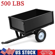 Dump Trailer Tow Behind Dump Cart 500LBS Yard Wagon Cart w/ Removable Rear Panel