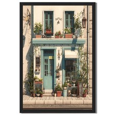 Vintage French Caf  Street Framed Canvas Print Rustic Wall Art Home Decor