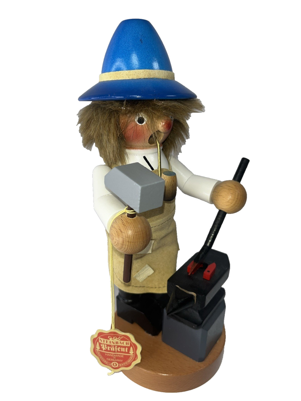 Blacksmith Steinbach Wood  Smoker Incense VTG German 10“ i Anvil Hammer Blue Hat