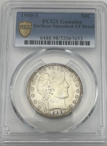 1900-S 50C BARBER HALF DOLLAR US MINT COIN 90% SILVER PCGS XF DETAILS
