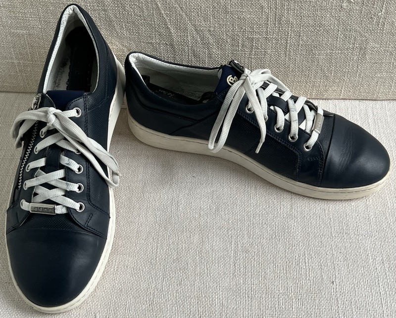 Baldinini Men’s Side-Zip Navy Leather Sneakers EU 41 Made in Italy