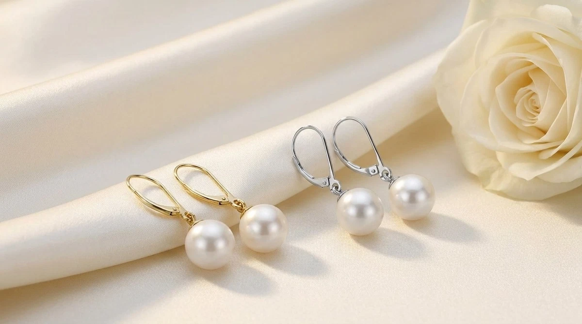 14K Yellow Gold Freshwater Cultured Pearl Leverback Earrings 8-9mm AAA Women's
