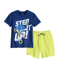 Boys Size T Sonic the Hedgehog Step It Up Short Sleeve Tee  Shorts Set New S-7