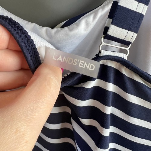 Lands' End Granatowy i Biały Pasiasty Dekolt Tankini Top kąpielowy Rozmiar 12DDD - Zdjęcie 5 z 7