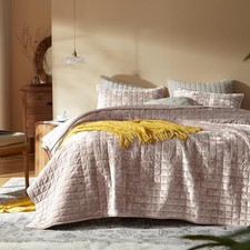 Velvet Quilt Full/Queen Size-90''x98'', Lightweight Dusty Pink Comforter Set
