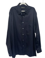 Ermenegildo Zegna Men s XL Striped Button Up Shirt Dark Blue Made Italy Career
