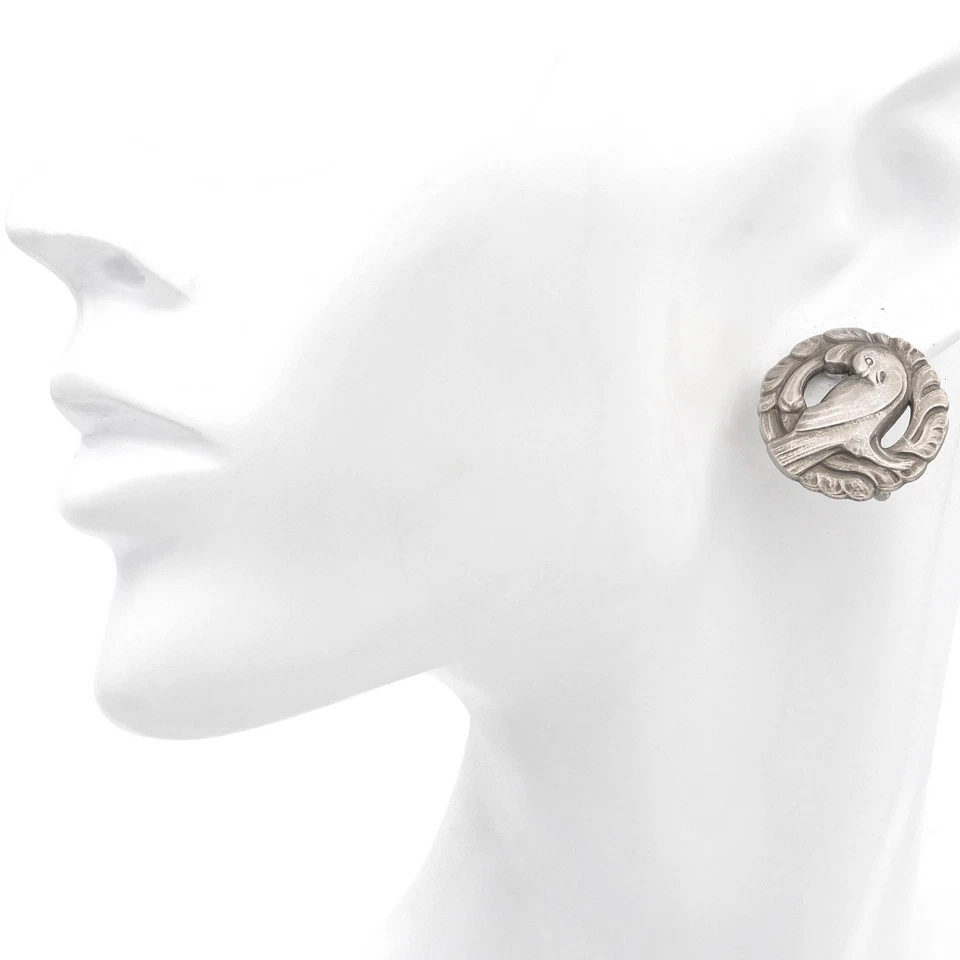 Brincos vintage Georg Jensen Dinamarca prata esterlina #66 design pomba - Imagem 2 de 4