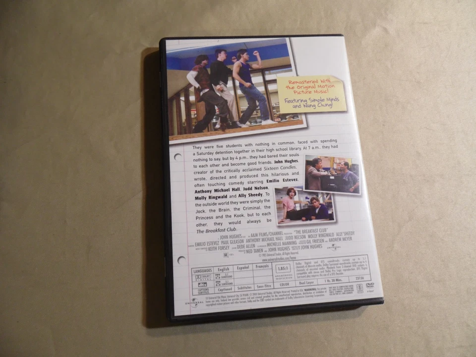The Breakfast Club DVD (Used) Free Domestic Shipping - Image 4 of 4