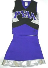 NEW Child Cheerleader Uniform Outfit Costume 28 Top 22 Waist Purple Blk Sparkle
