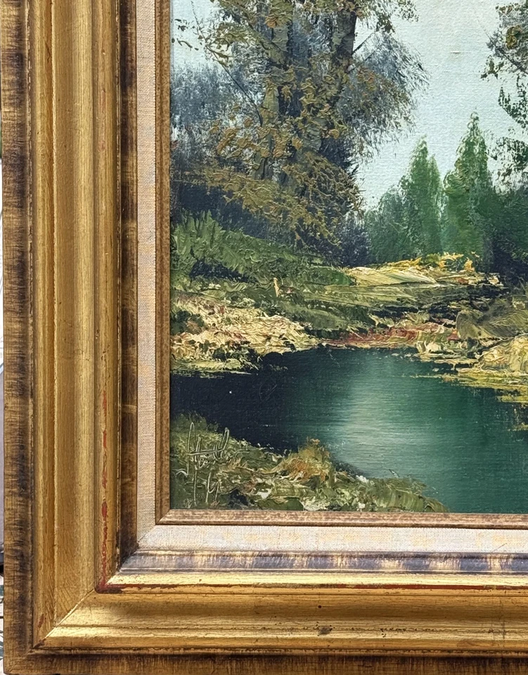 VTG Mid-20 C Orig. German School Impasto Style O/C "Woodsy Pond", Signed/Framed! - Image 4 of 4
