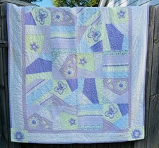 Handmade Butterflies Patchwork Quilt With Chenille Accents Lavender 64 x42