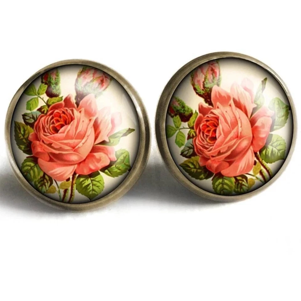 Aretes victorianos de rosa de té - joyas antiguas y florales románticas Foto 2 de 4