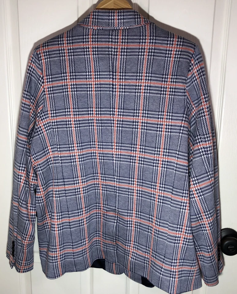 ModCloth Houndstooth Plaid Blazer Jacket Womens 2X Navy Orange Grey - Image 3 of 4