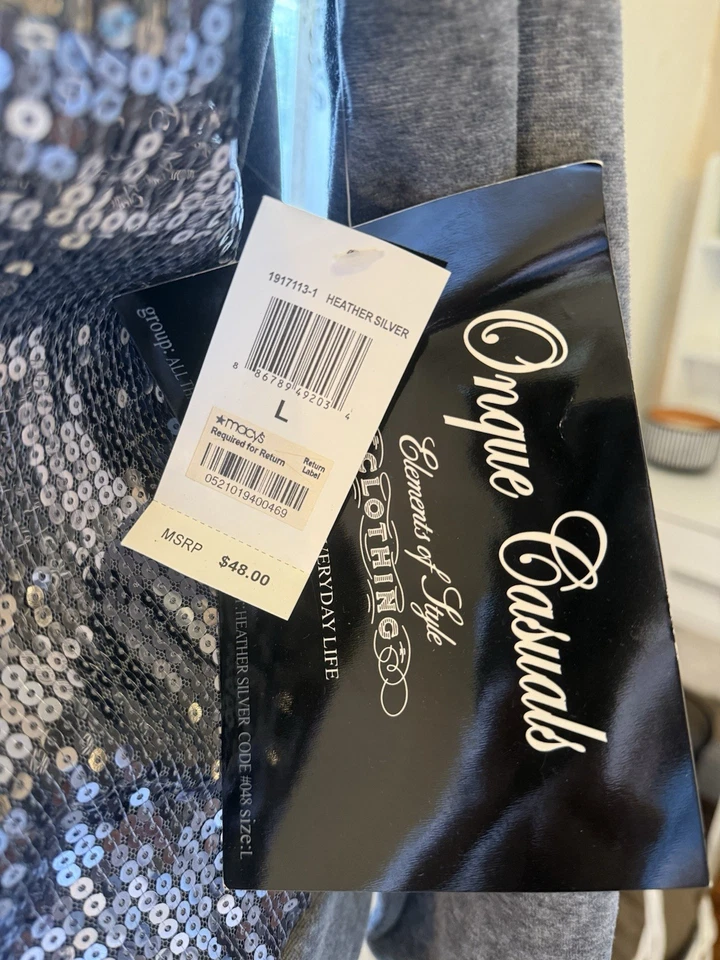 Ladies, Gray Zip Up Sequin Hoodie New With Tags Size Large - Image 2 of 4