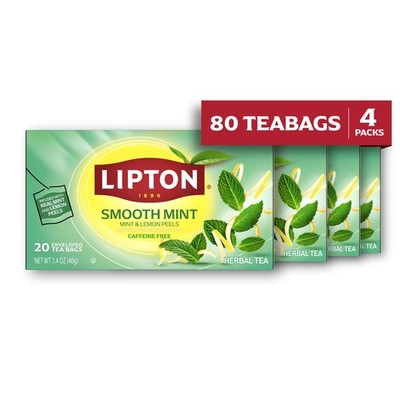 Lipton Smooth Mint Tea Bags,Fruit & Herbal Tea,Caffeine Free,20 count,pack of 4