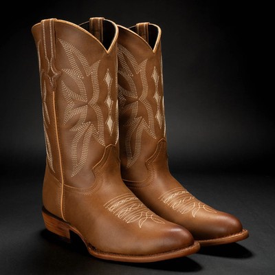Rodeo Cartie Genuine Premium Leather J-Toe Handcrafted Cowboy Western Boots -Tan