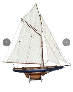 Antique Walnut Finish Model Pond Yacht Boat 37" Wood Fabric Sailboat