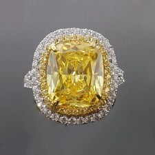 4 Ct Canary Yellow Cushion Cut Double Halo Engagement Ring 14k White Gold Finish