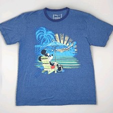 Disney Store Mickey Mouse T-Shirt Summer Beach Sunset Graphic Ringer Collar Sz M