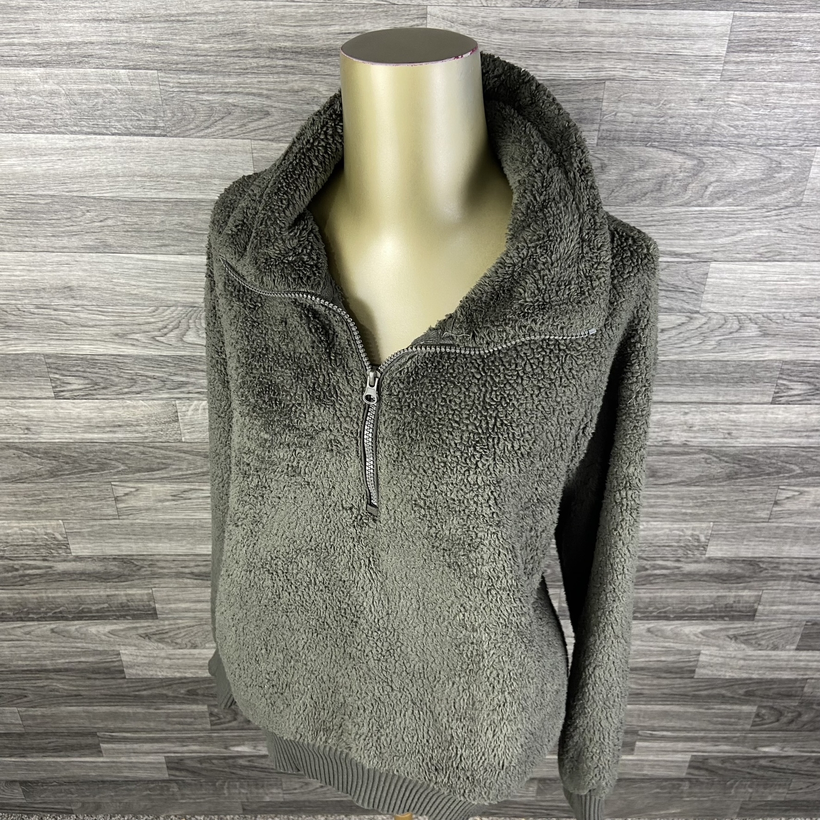COZY 1/2 Zip Up Elastic Cuffed Collar Green Sherpa Jacket Women's Size Medium eBay