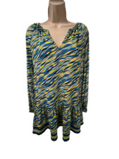 $80 Michael Kors Women Blue Long Sleeve Split-Neck Ruffle-Trim Dress Size XXS