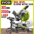 Ryobi Sliding Mitre Saw Dual Bevel Adjustable Laser Guide Make 45° Cuts 305mm