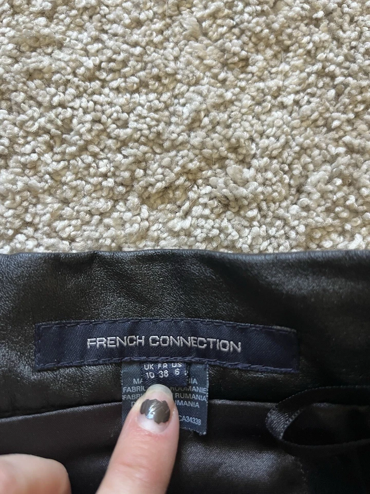 Minifalda para mujer French Connection mezcla de lana talla 6 púrpura cuero negro Foto 2 de 4