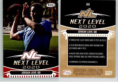 Jordan Love 2020 SAGE HIT Next Level Red #99 Utah St Packers RC Rookie