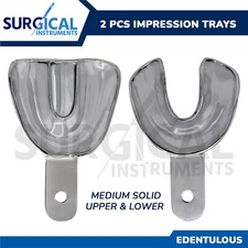 2 Pcs Metal Dental Impression Trays set Medium Solid Upper & Lower Edentulous