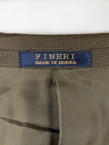 Fineri Super 100s Wool Suit Mens 42R Jacket 34x27 Pleat Cuff Pants Olive Green - Picture 12 of 22
