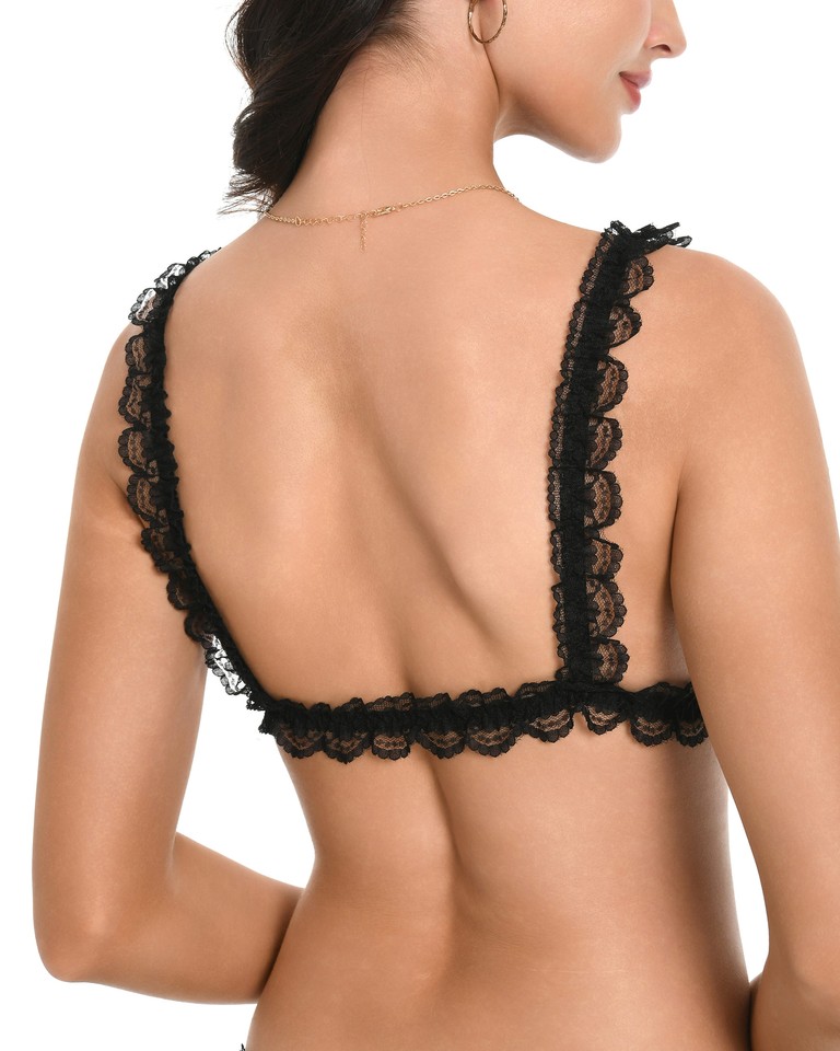 Satini Sissy Frilly Kant Getailleerd Satijn Bralette BH (Rood - Stippel, XXL
