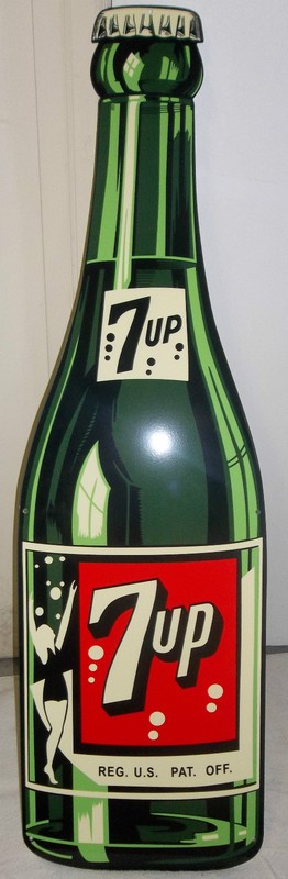 Large 7-Up Bottle, Great Colors, Graphics and Shine. Porcelain Like Finish