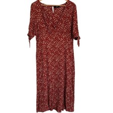 ABLE Womens Simone Tie Sleeve Midi Dress Size L Rust Floral V Neck Cottagecore