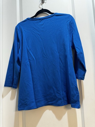 LL BEAN Blue Round Neck 3/4 Sleeve Tee Armpit To Armpit 21” Length 26” Large - Picture 6 of 6