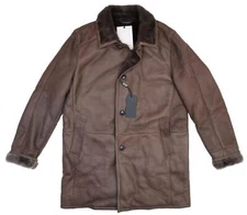 Gallotti 288432 Mens Fur-Lined Leather Coat Size IT 52 US 42 Brown Lambskin