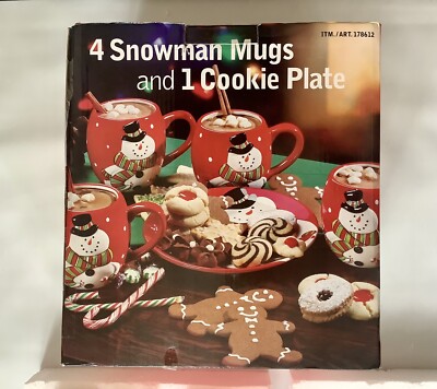 4er Set Weihnachts Schneemänner Tassen und 1 Schneemann Plätzchen Teller - verpackt - unbenutzt