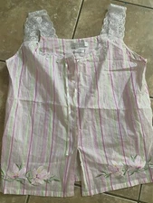 Earth Angels M Embroidered Lace Strap PJ Top Sleepwear Cotton