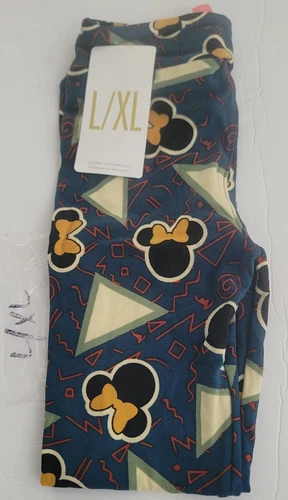 LuLaRoe Girls L/XL Leggings Blue Green Disney Collab Minnie Mouse Triangle NEW