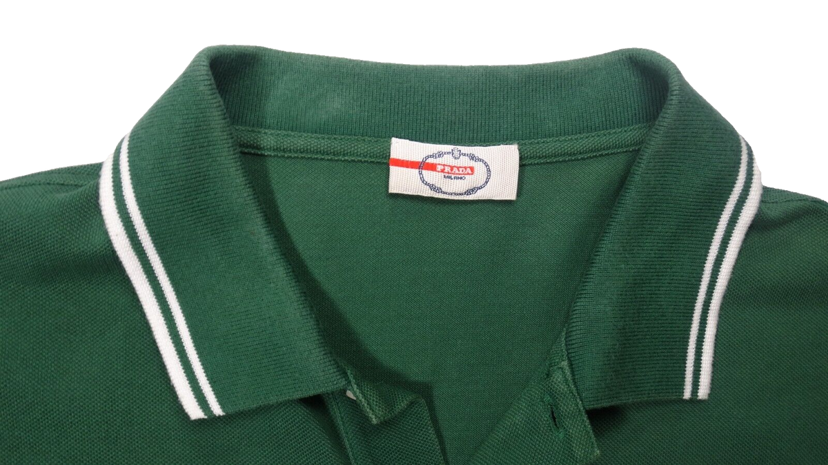 PRADA Mens Polo Shirt M US S Green Knit Cotton Piqué Logo Slim Fit